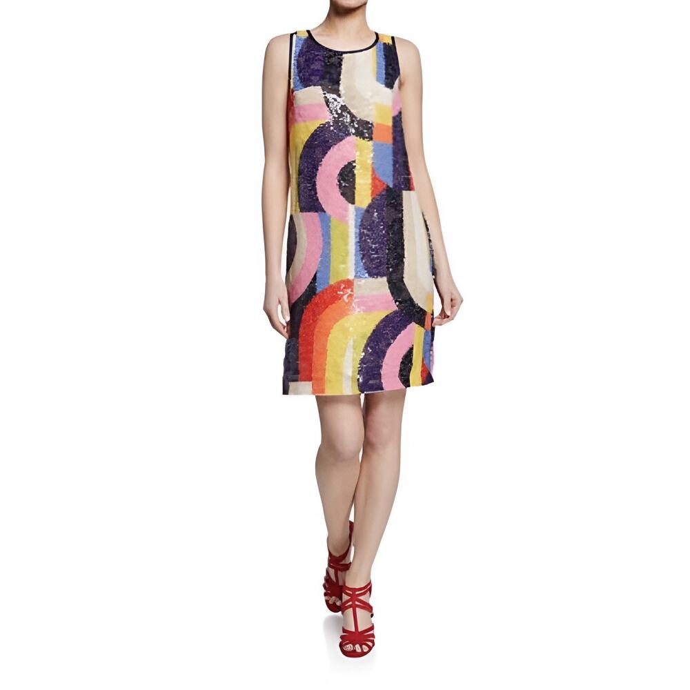 Trina Turk Kaleidoscope Vibrant Sequin Dress Size 2 Multicolor Colorblock Lined
